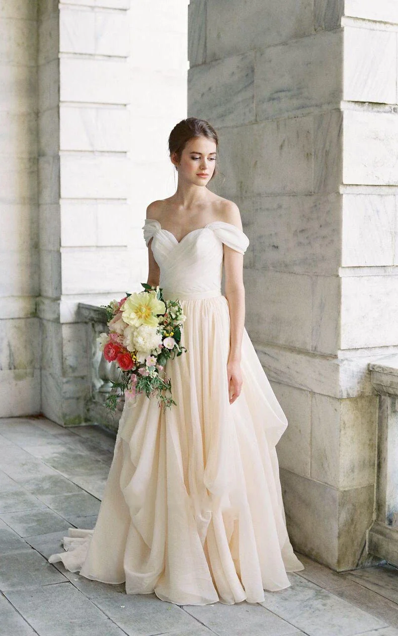 Off-The-Shoulder Drped Floor-Length Criss Cross Dress