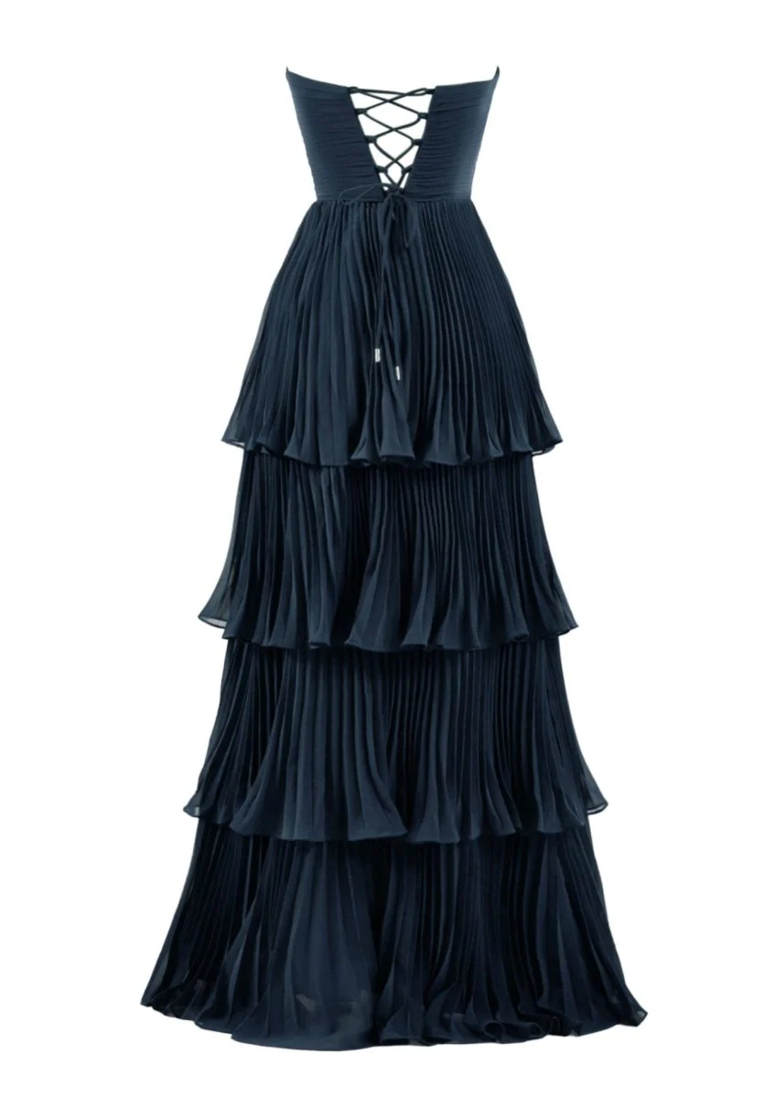 Khalani | Strapless Emerald Green Ruffle Multi-Layer Long Prom Dress