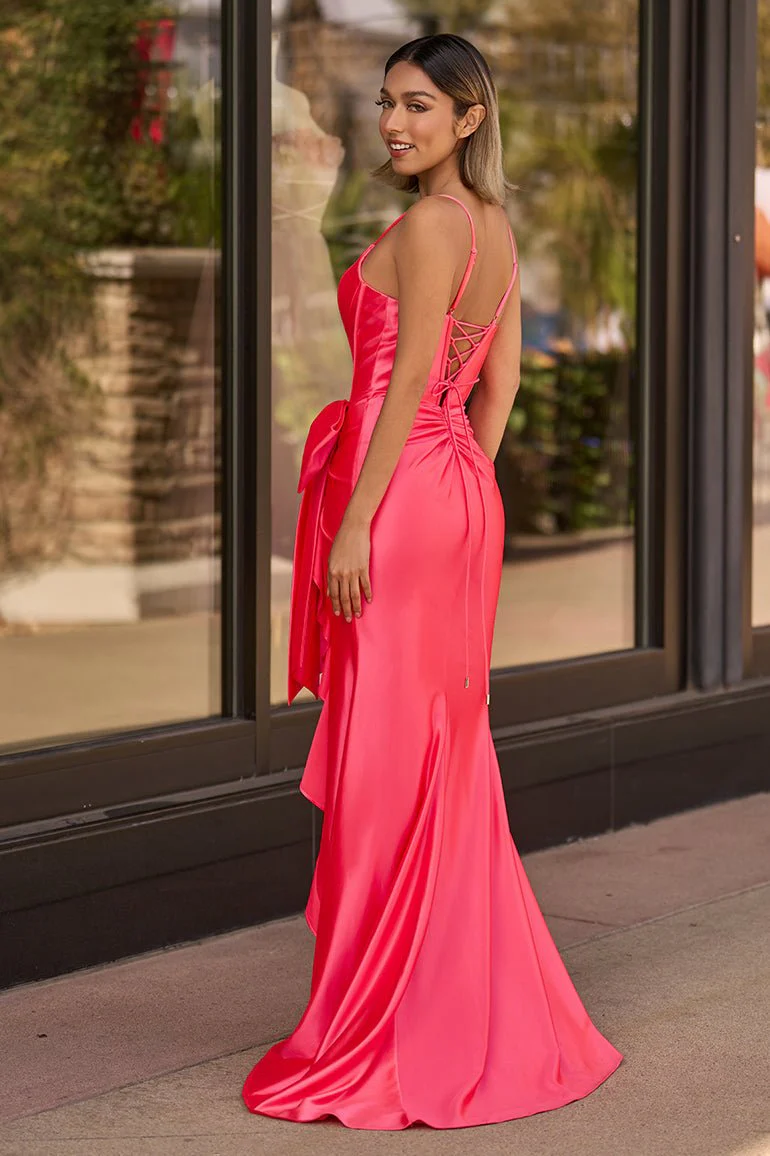 Jianna | Straps V-Neck Satin Mermaid Prom Dress with Bow