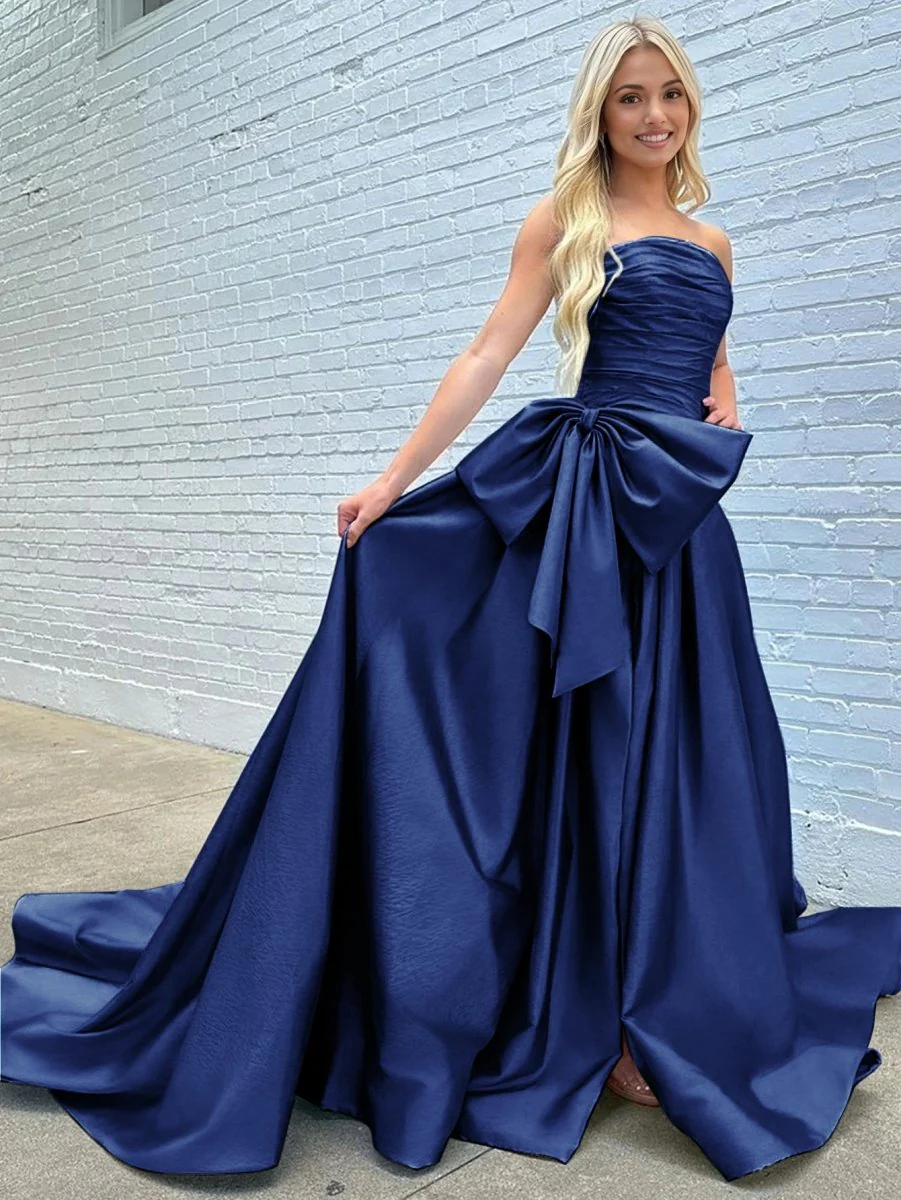 Maisie |A-line Strapless Taffeta Long Prom Dress With Slit