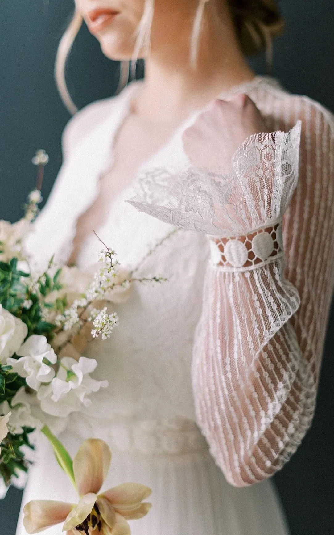 Casual A-Line Bateau Lace Tulle Wedding Dress With Long Sleeve And Sash