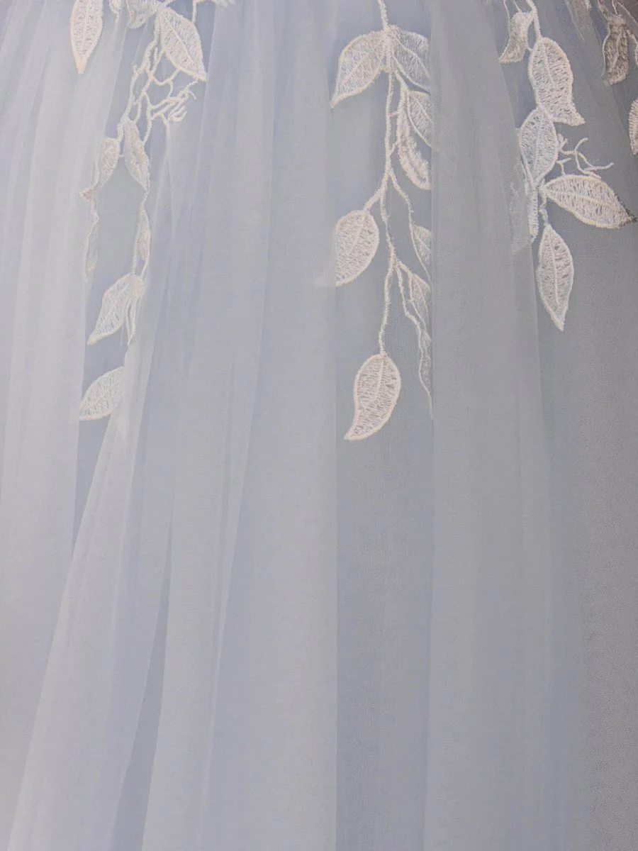 Cynthia | Light Blue V Neck Lace-Up Appliques Tulle Long Prom Dress