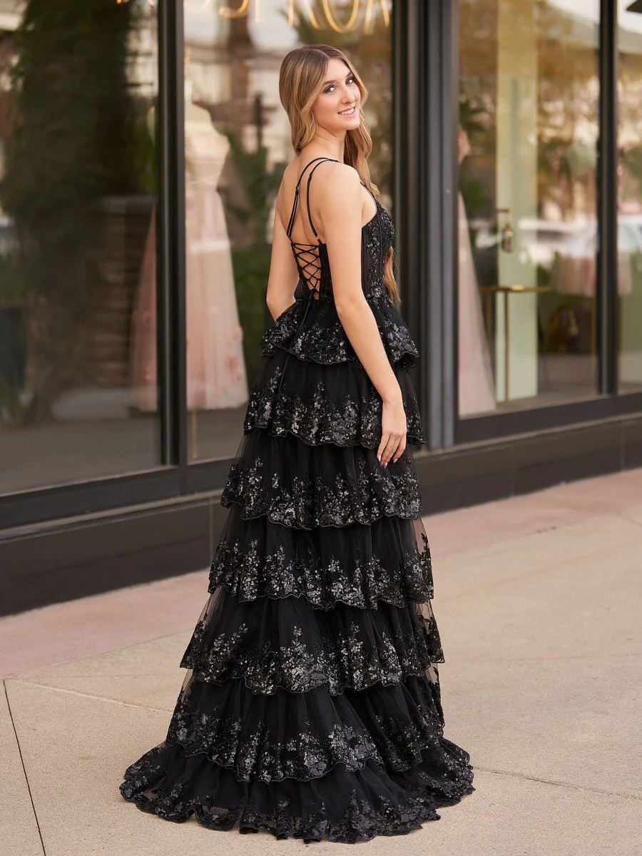 Livia |Sheath One Shoulder Tiered Lace Long Prom Dress
