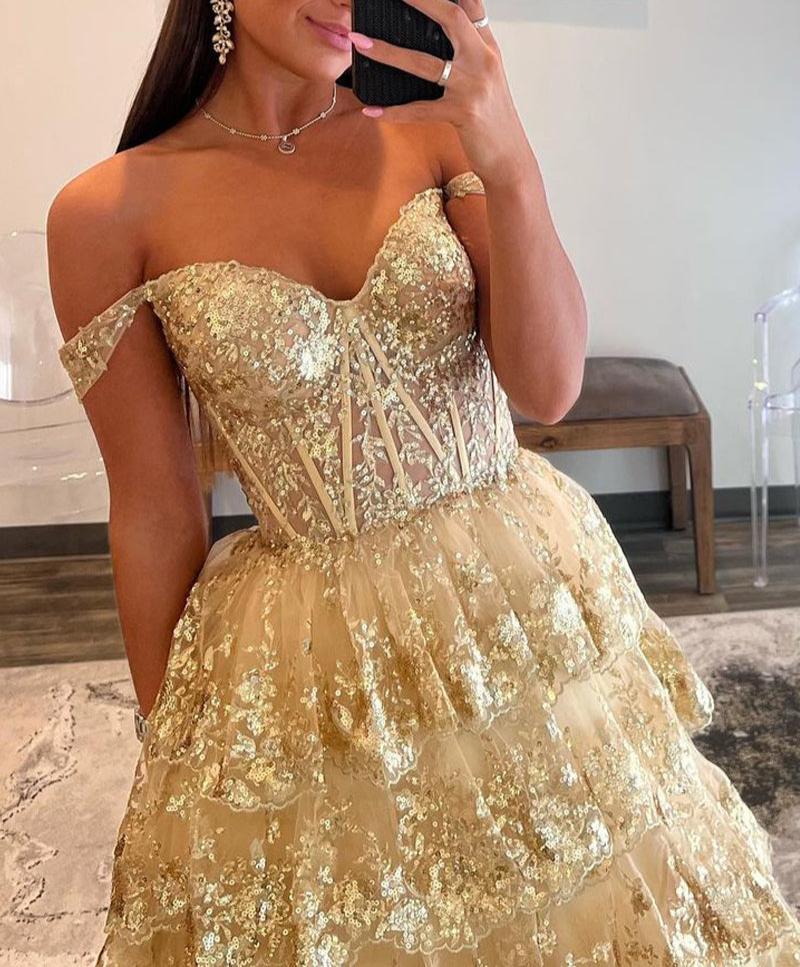 Leona |Princess Off the Shoulder Sequined Lace Prom Dress