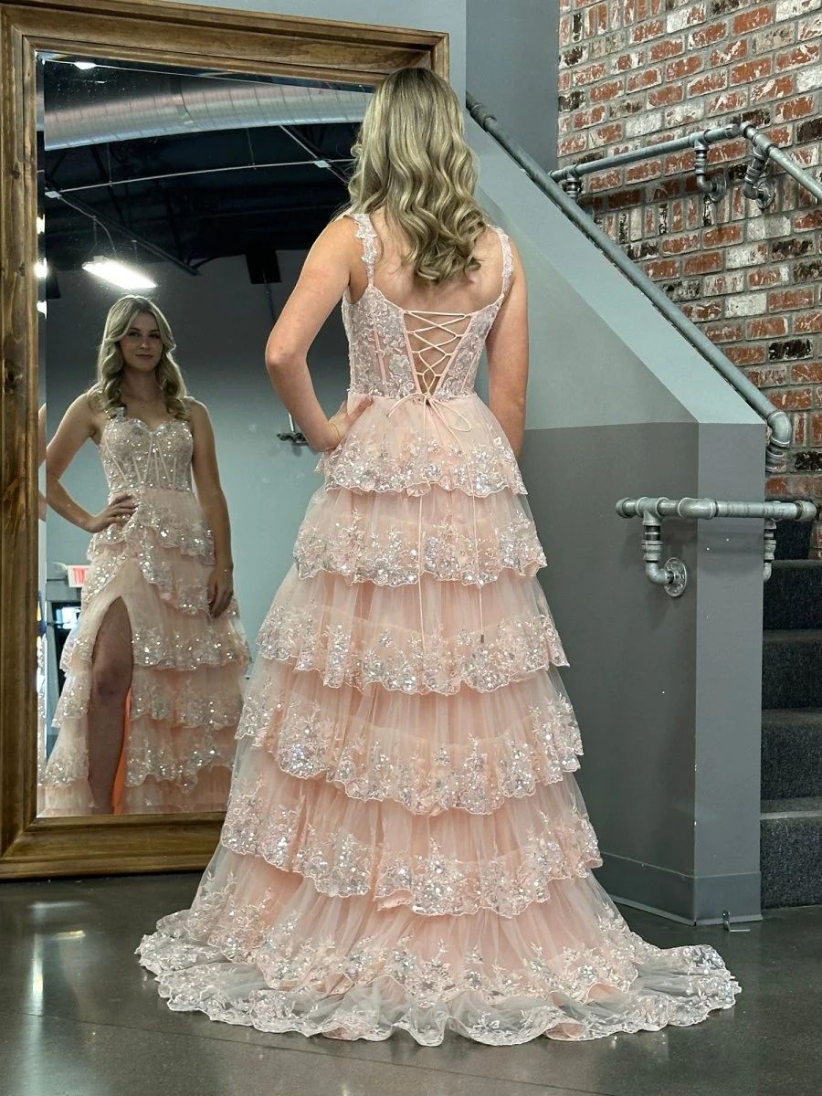 Princess A Line Off the Shoulder Corset Prom Dress with Lace Ruffles