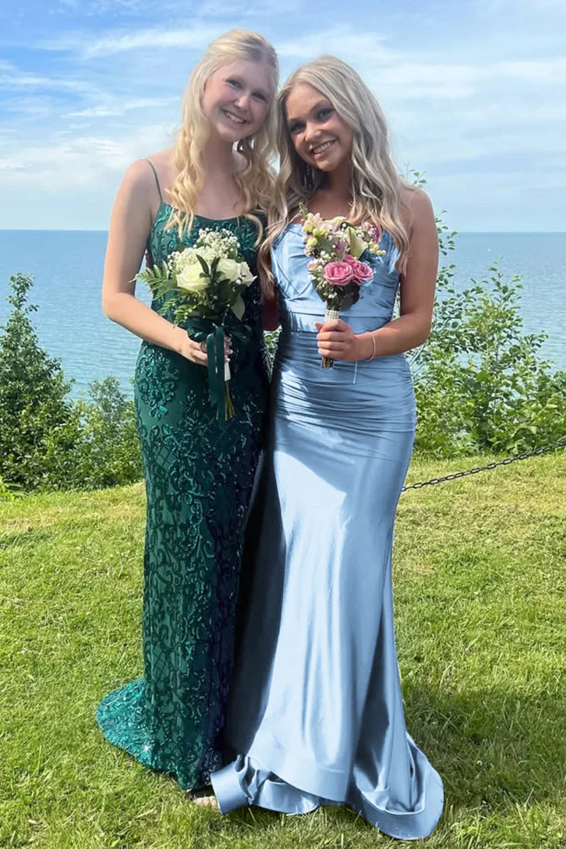 Sarai |Mermaid V-Neck Jersey Formal Dress with Lace-Up Back