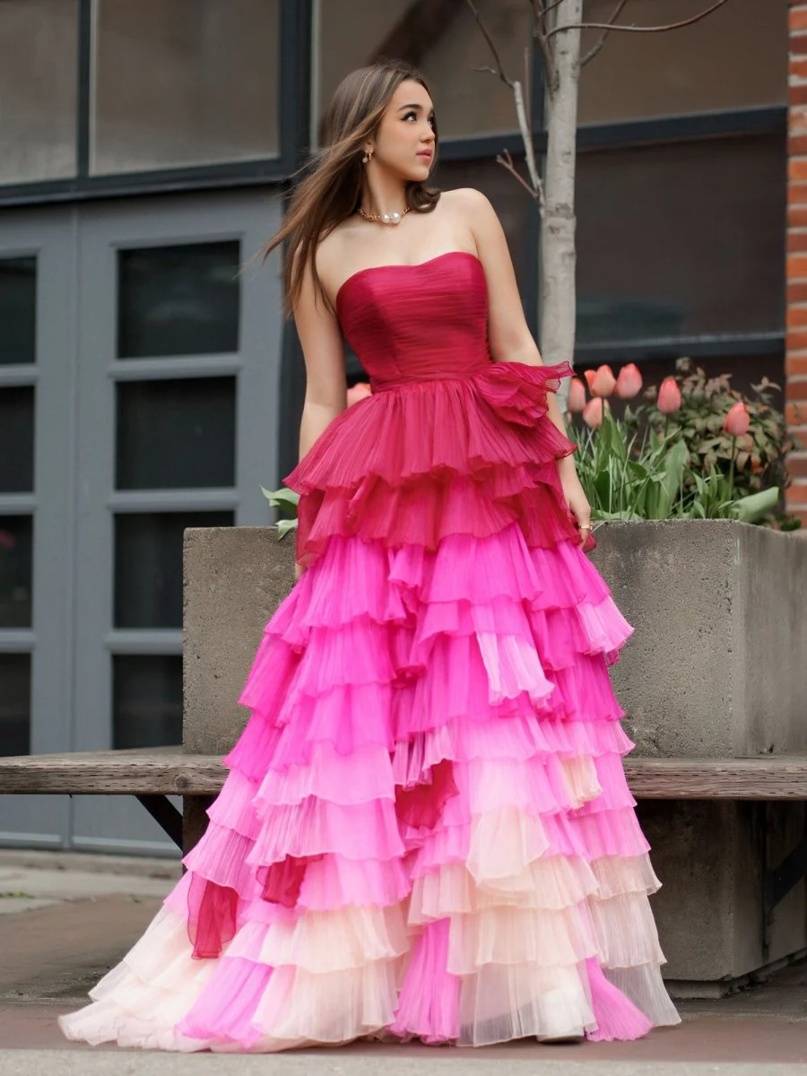 Xiomara | Sweetheart Pleated Bodice Long Prom Dress with Ruffles