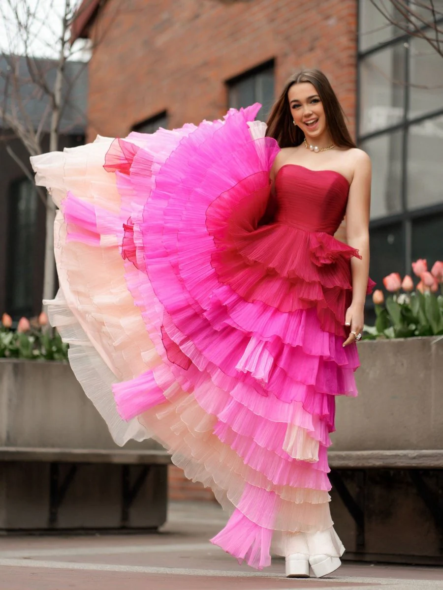 Xiomara | Sweetheart Pleated Bodice Long Prom Dress with Ruffles