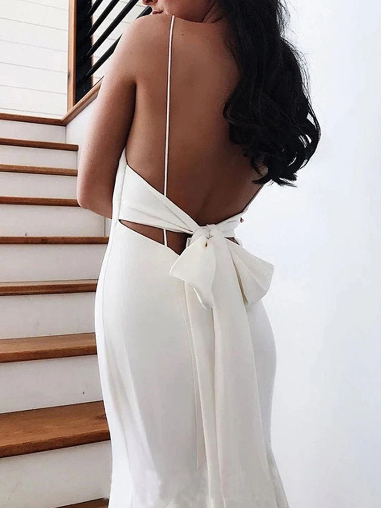 Mermaid Spaghetti Straps Backless V Neck Mermaid Wedding Dresses