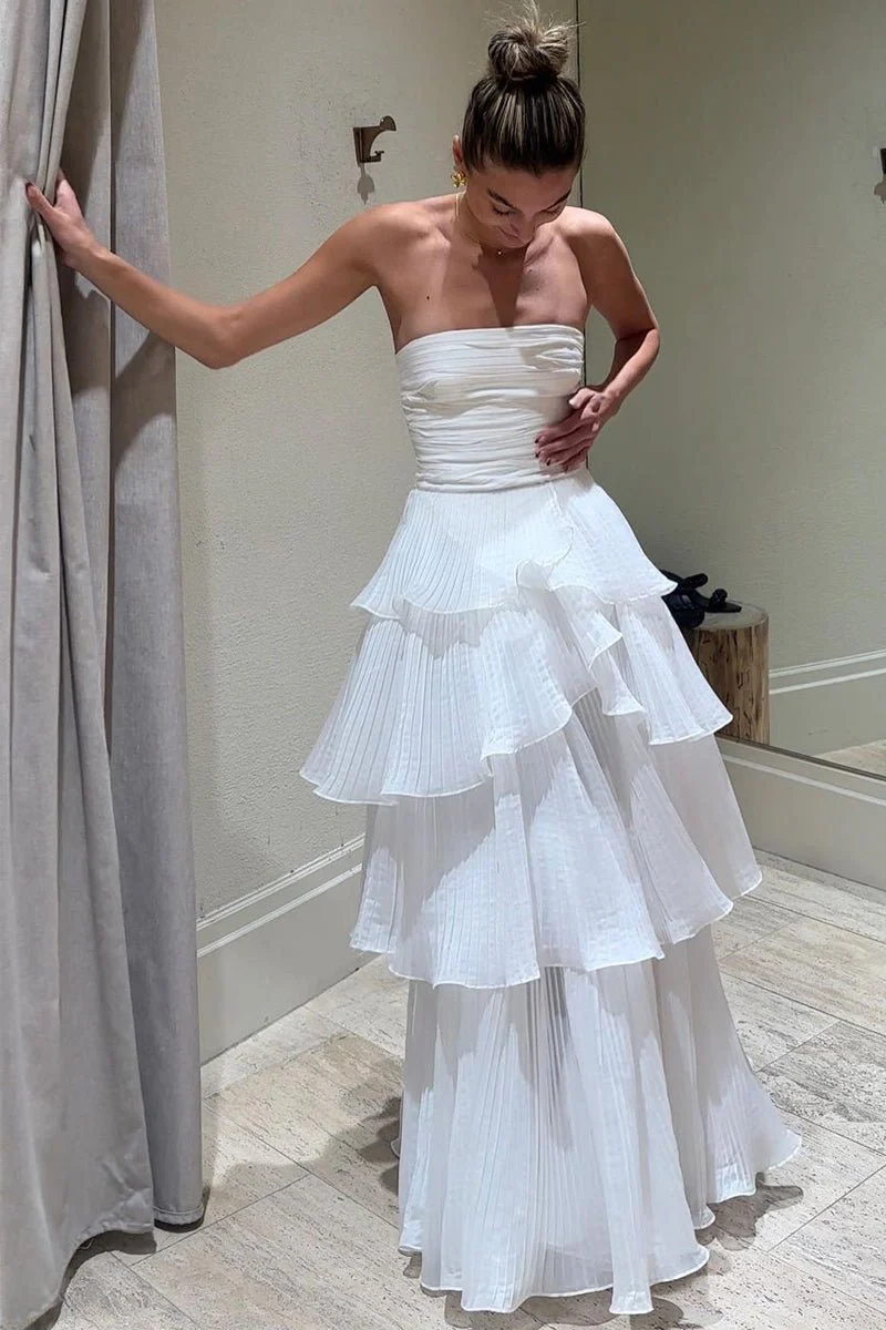 Cute A-Line  Chiffon Strapless Tiered Wedding Dresses