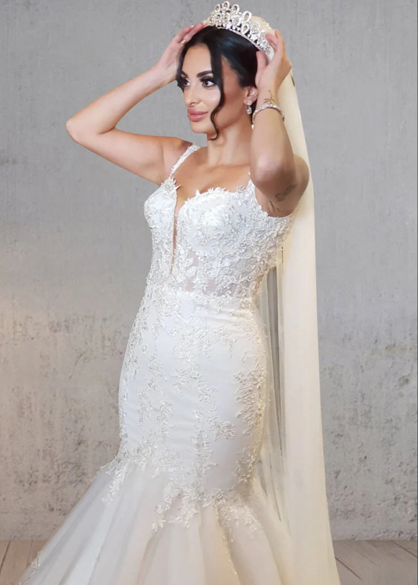 Mermaid Long Mermaid Lace Wedding Dresses Tulle Straps with Appliques