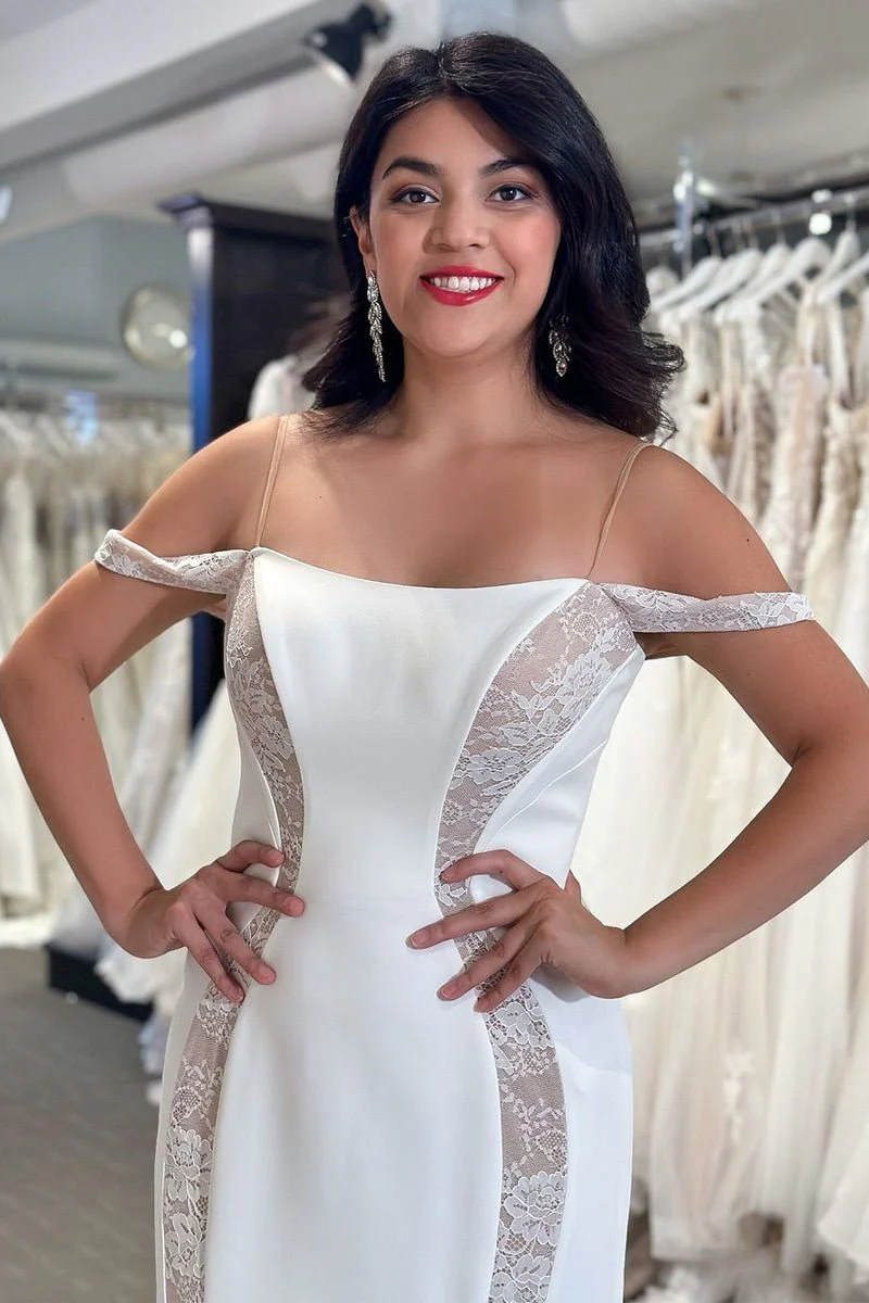 Simple Mermaid Off The Shoulder Satin Wedding Dresses with Appliques