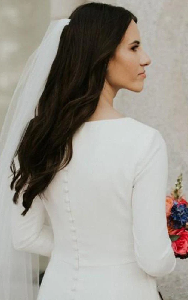 Kylie | Satin Chapel Train Mermaid Long Sleeve Wedding Dress
