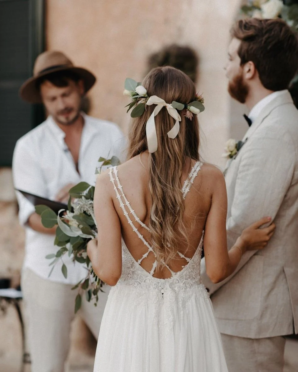 Roena | Fairy A-Line V-Neck Chiffon Long Wedding Dresses with Appliques