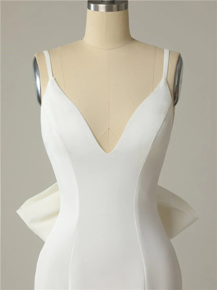 Mermaid Spaghetti Straps Backless V Neck Mermaid Wedding Dresses