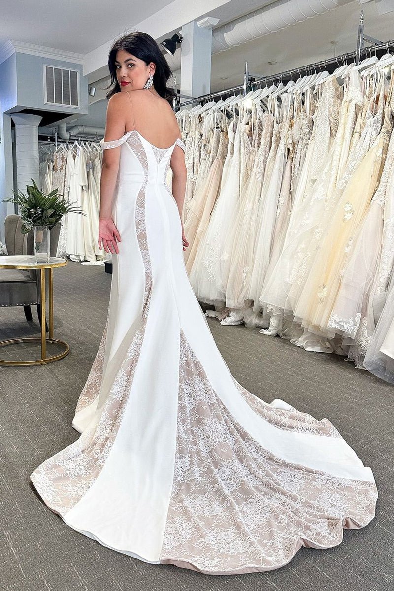 Simple Mermaid Off The Shoulder Satin Wedding Dresses with Appliques