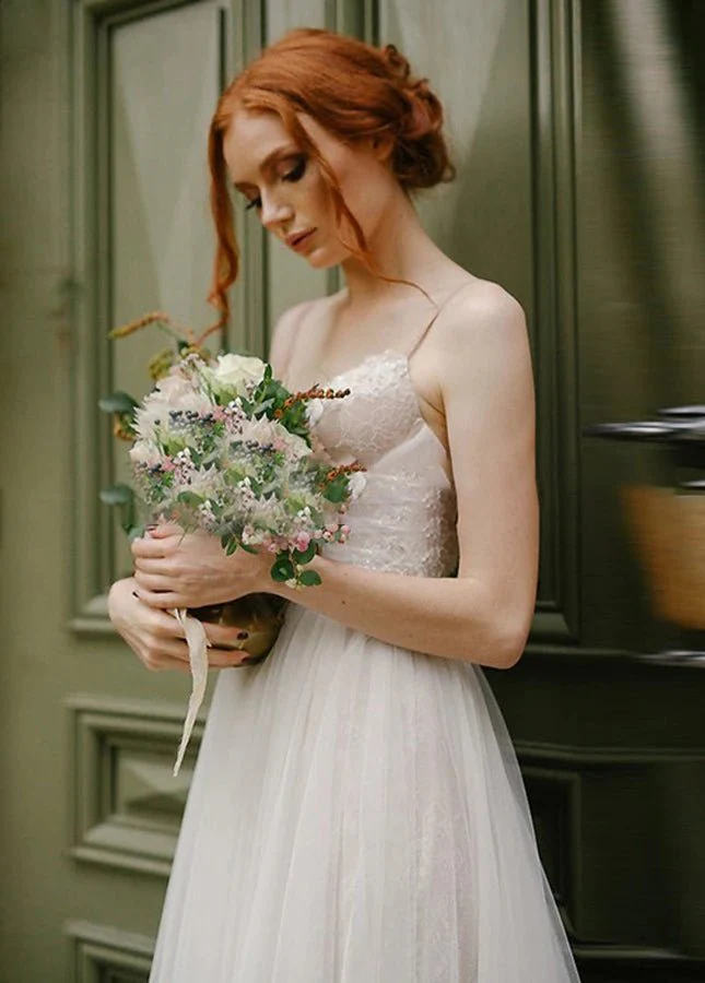 A Line Bohemian Tulle Lace Wedding Dresses Bridal Gowns Beach