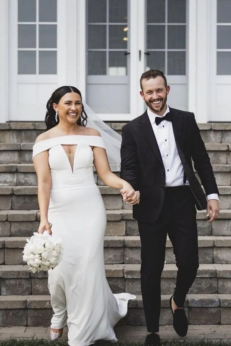 Mermaid Off the Shoulder Lace-Up Satin Wedding Dresses