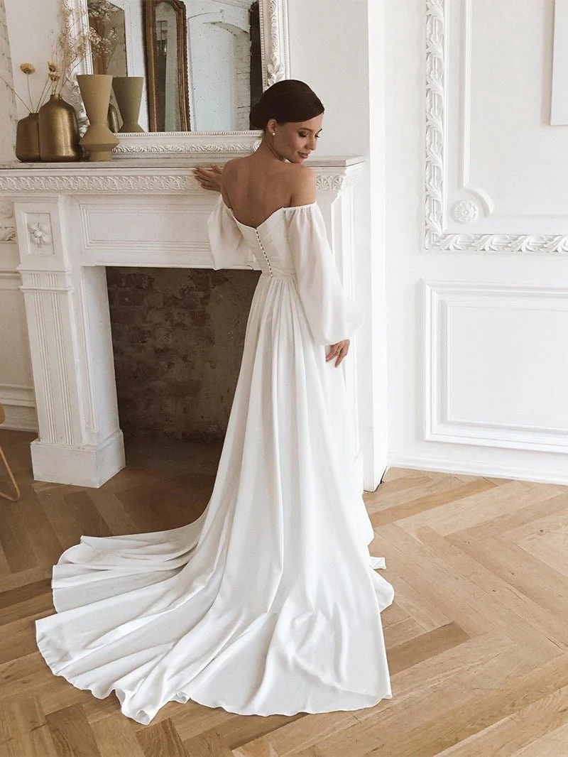 Aritha | Off the Shoulder Chiffon Beach Long-Sleeve Wedding Dresses
