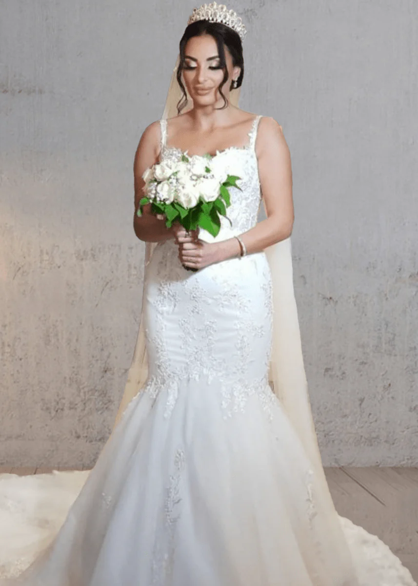 Mermaid Long Mermaid Lace Wedding Dresses Tulle Straps with Appliques