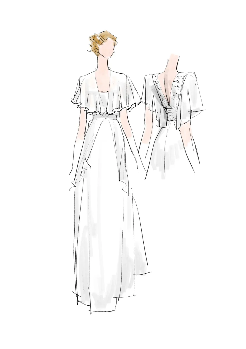 A-Line Sheer Cap Sleeve  Deep V Neck Backless Flower Beading Pleats Chiffon Wedding Dress