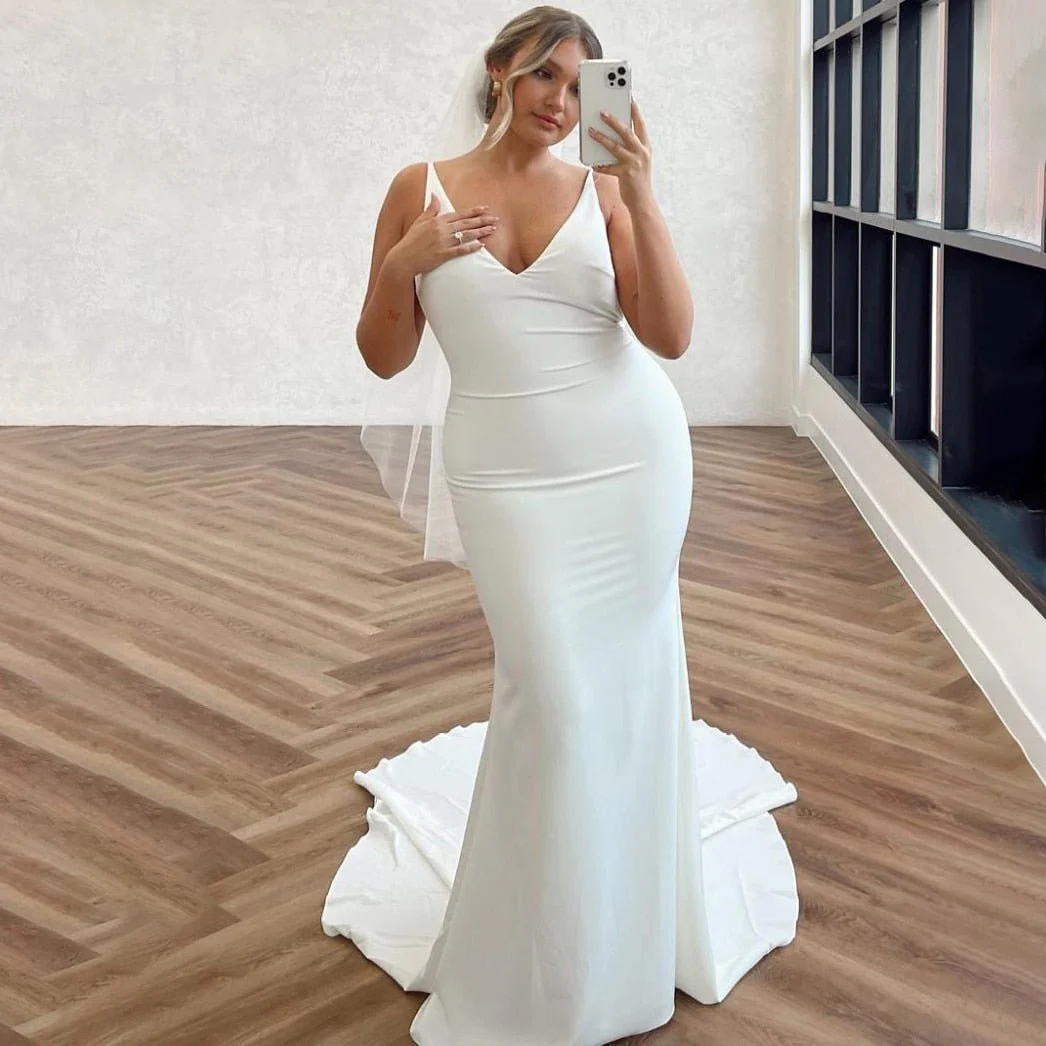 Mermaid Chiffon Detachable Drape Back V-neck Satin Wedding Dresses