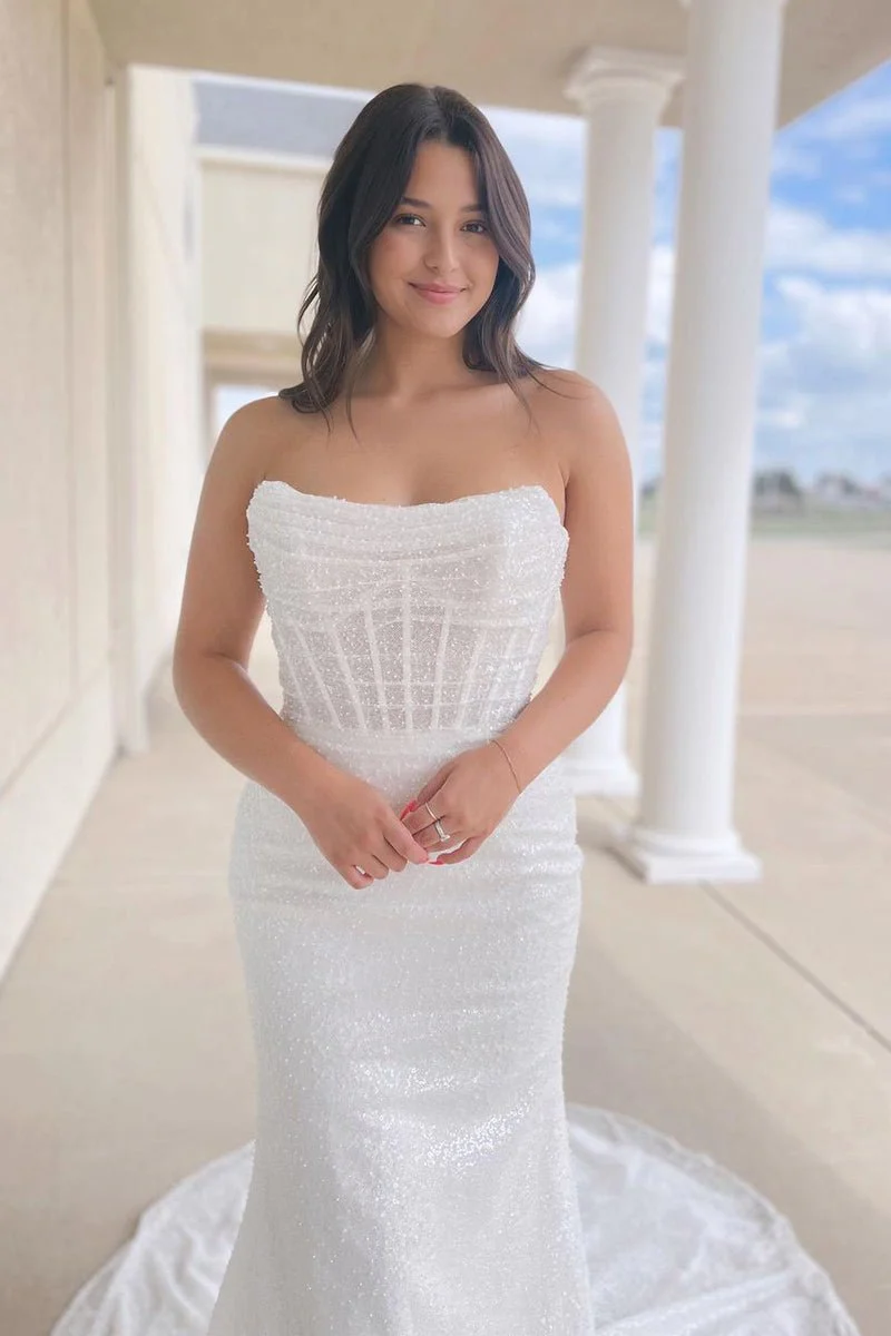 Cressida | Sparkly White Sequins Mermaid Strapless Wedding Dresses