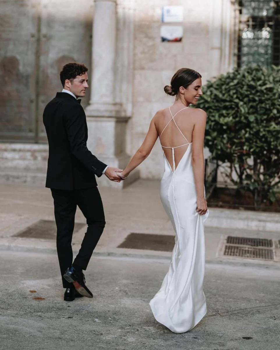 Jovana | Charming Sheath Silk Satin Wedding Dresses with Slit