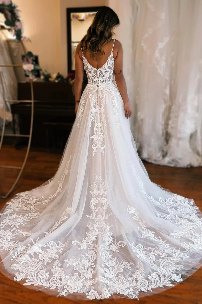 Kelly | A-Line Off The Shoulder Wedding Dress With Appliques And Slit