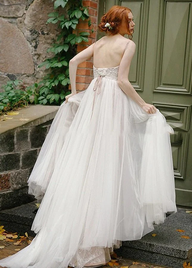 A Line Bohemian Tulle Lace Wedding Dresses Bridal Gowns Beach