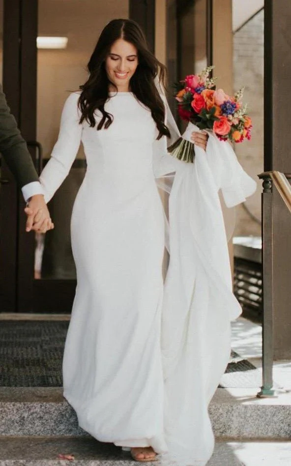 Kylie | Satin Chapel Train Mermaid Long Sleeve Wedding Dress