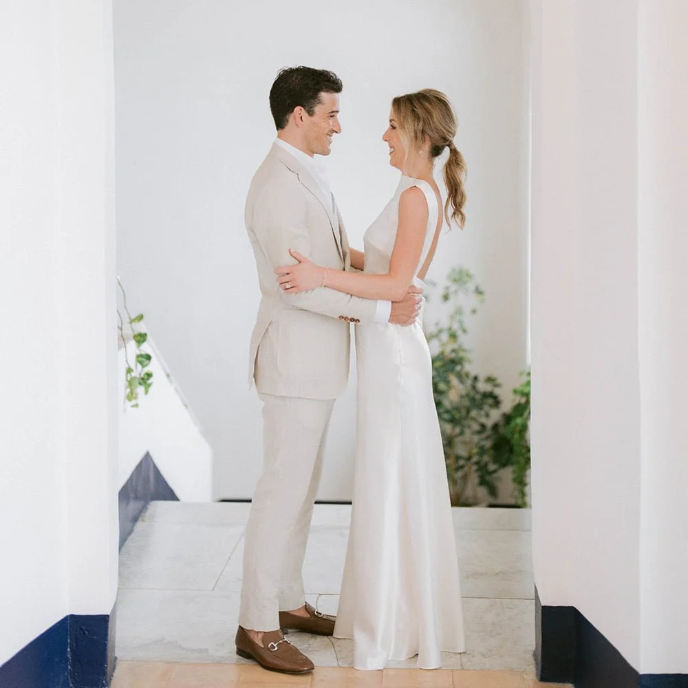 Sheath High Bateau Neck Backless Silk Satin Wedding Dress