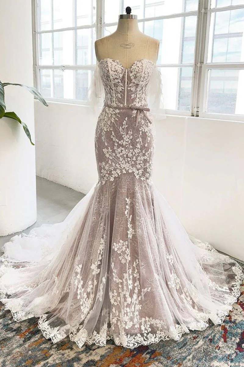 Zayla | Grey Sweetheart Corset Mermaid Wedding Dress with Appliques