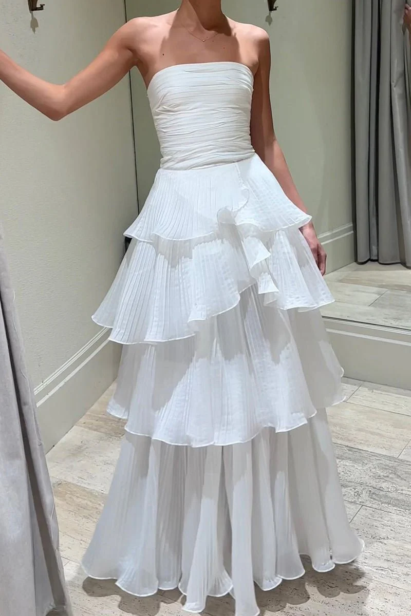 Cute A-Line  Chiffon Strapless Tiered Wedding Dresses