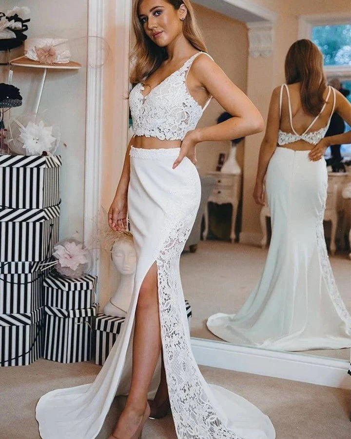 Mermaid Two Pieces Beach Wedding Dresses with Slit