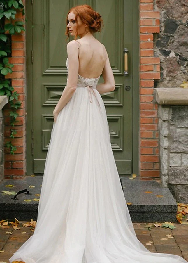 A Line Bohemian Tulle Lace Wedding Dresses Bridal Gowns Beach