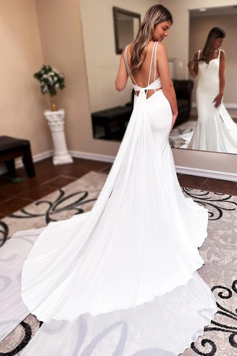 Long Chiffon Boho Wedding Dress Sweetheart Backless