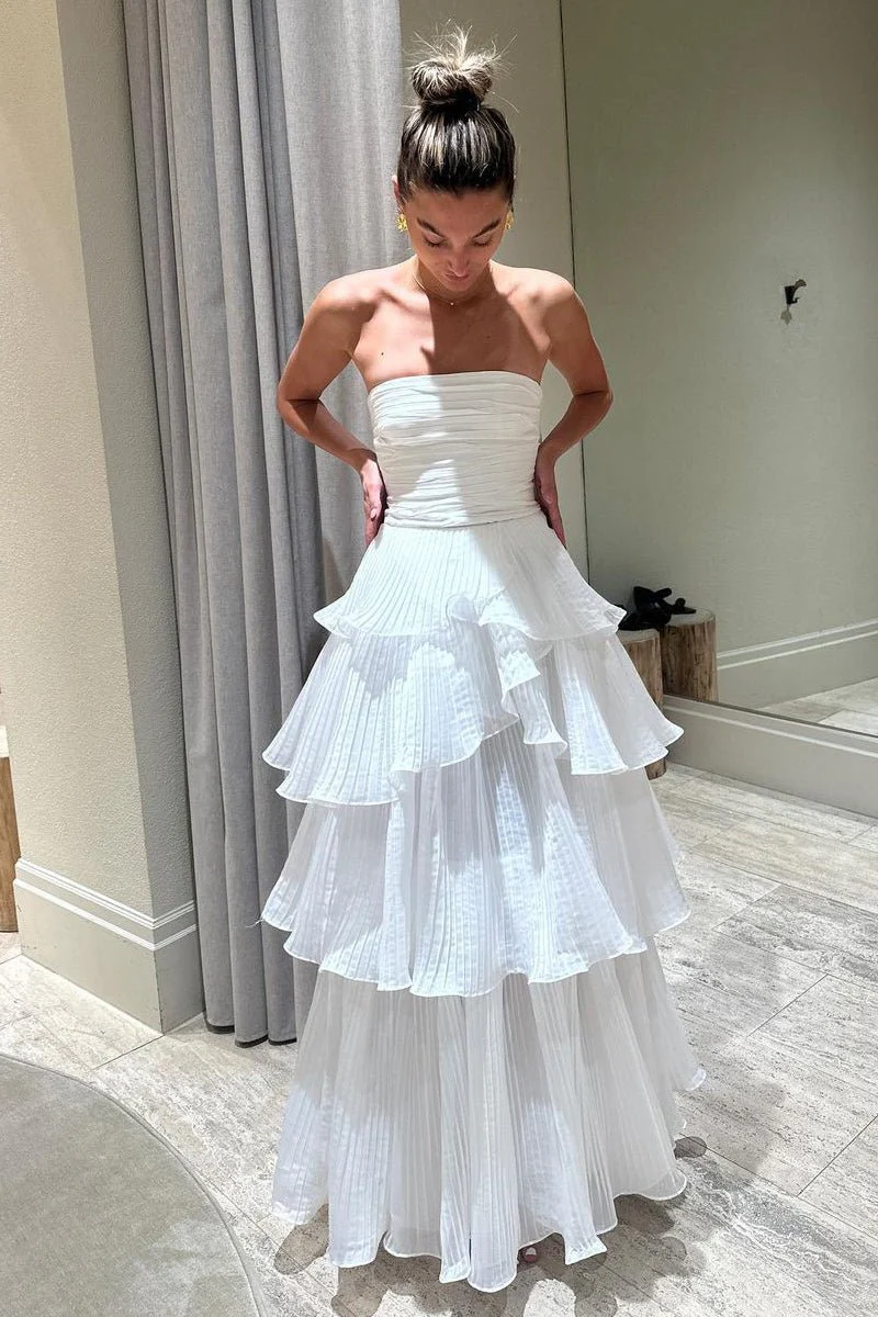 Cute A-Line  Chiffon Strapless Tiered Wedding Dresses