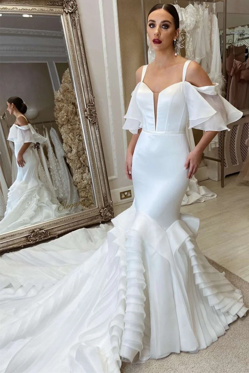 Loretta | White Spaghetti Straps Mermaid  Sweetheart Long Wedding Dress