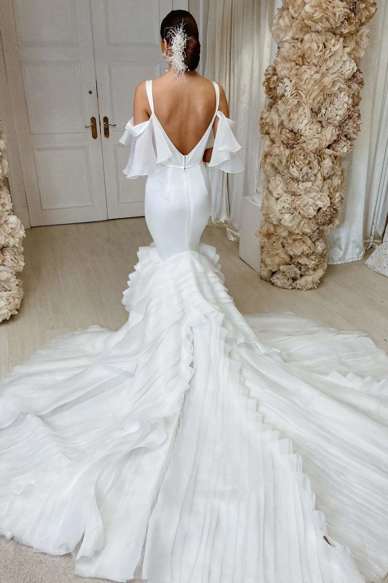 Loretta | White Spaghetti Straps Mermaid  Sweetheart Long Wedding Dress