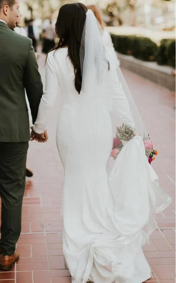 Kylie | Satin Chapel Train Mermaid Long Sleeve Wedding Dress