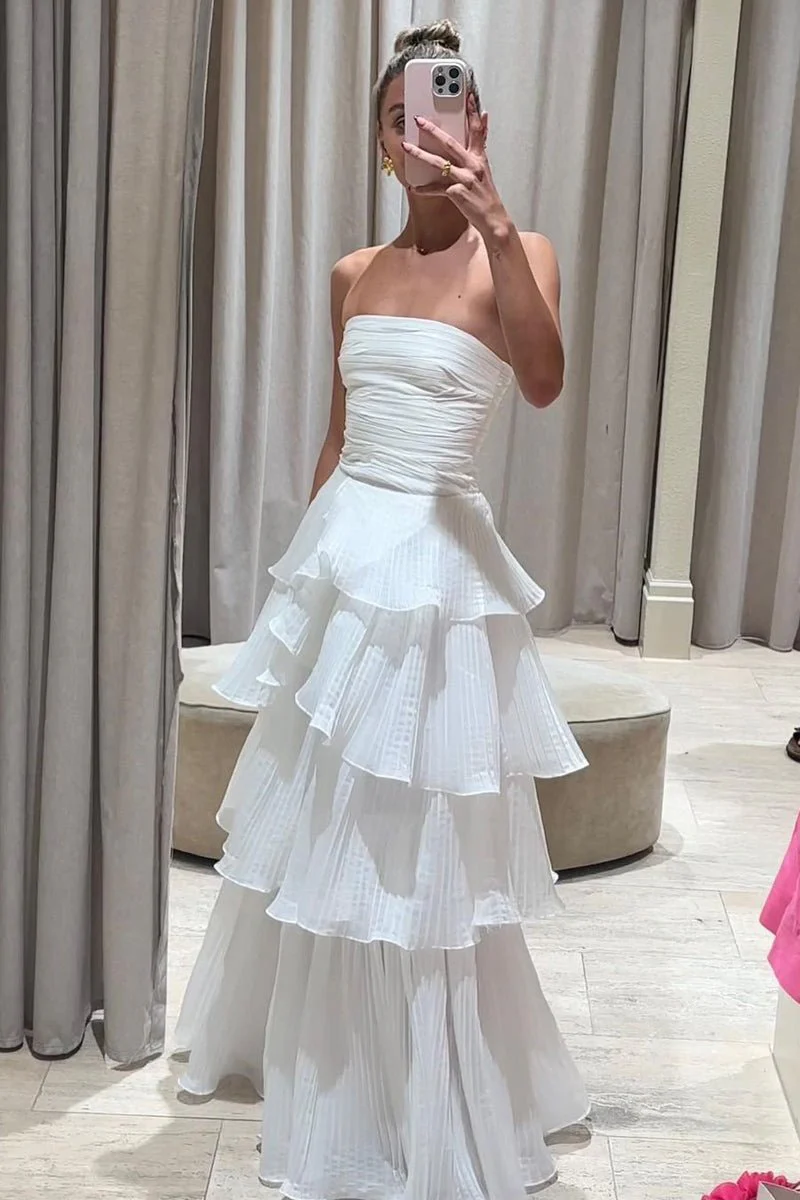 Cute A-Line  Chiffon Strapless Tiered Wedding Dresses