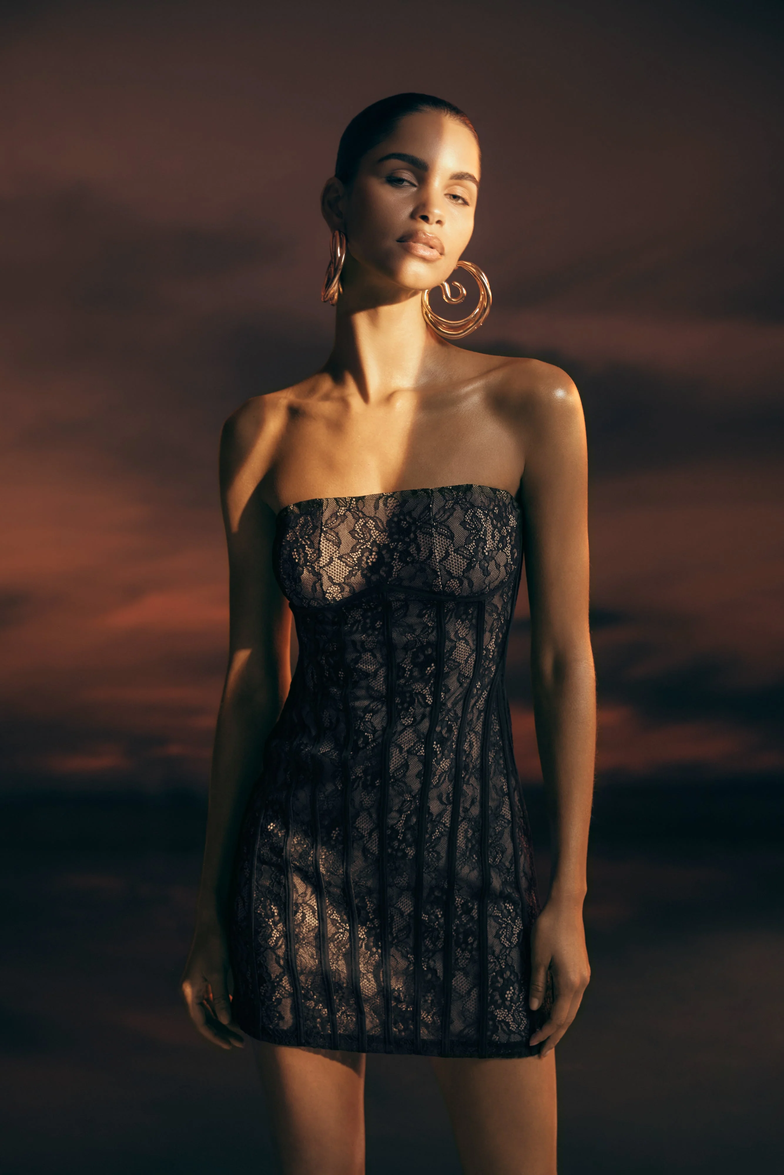 Jeannette Panelled Lace Mini Dress - Black