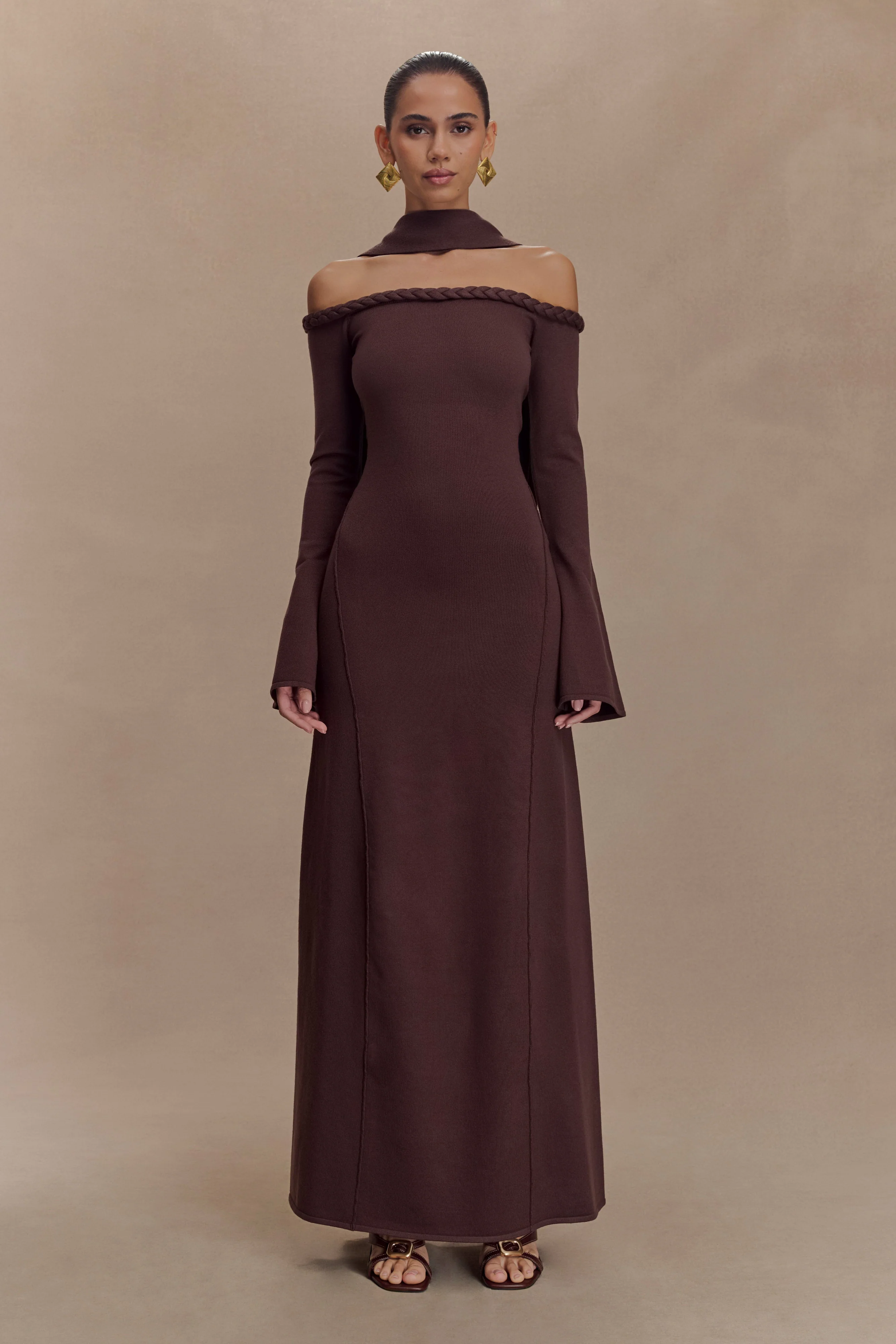 Heidi Strapless Knit Scarf Maxi Dress - Dark Chocolate