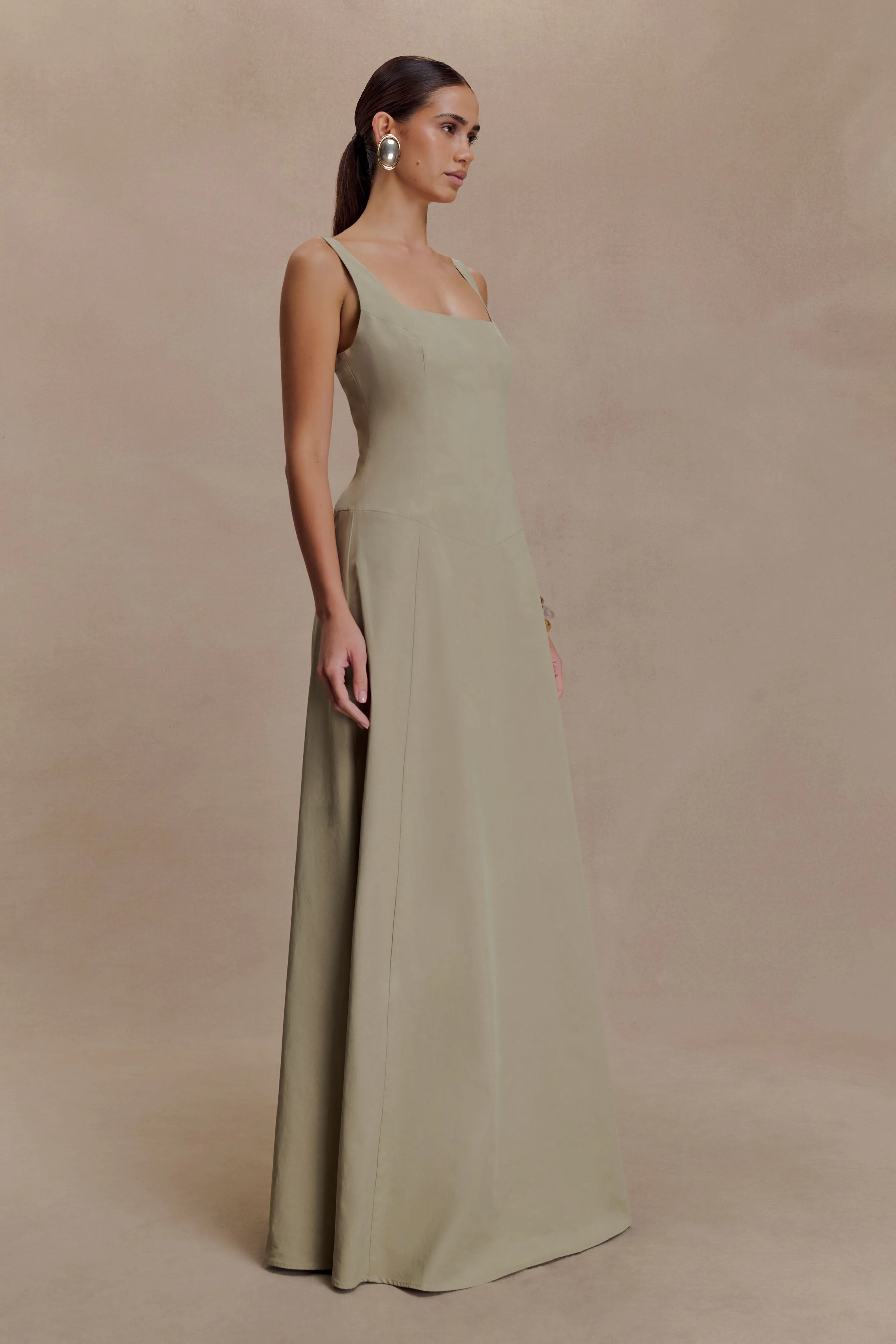 Salma Drop Waist Cotton Maxi Dress - Sage
