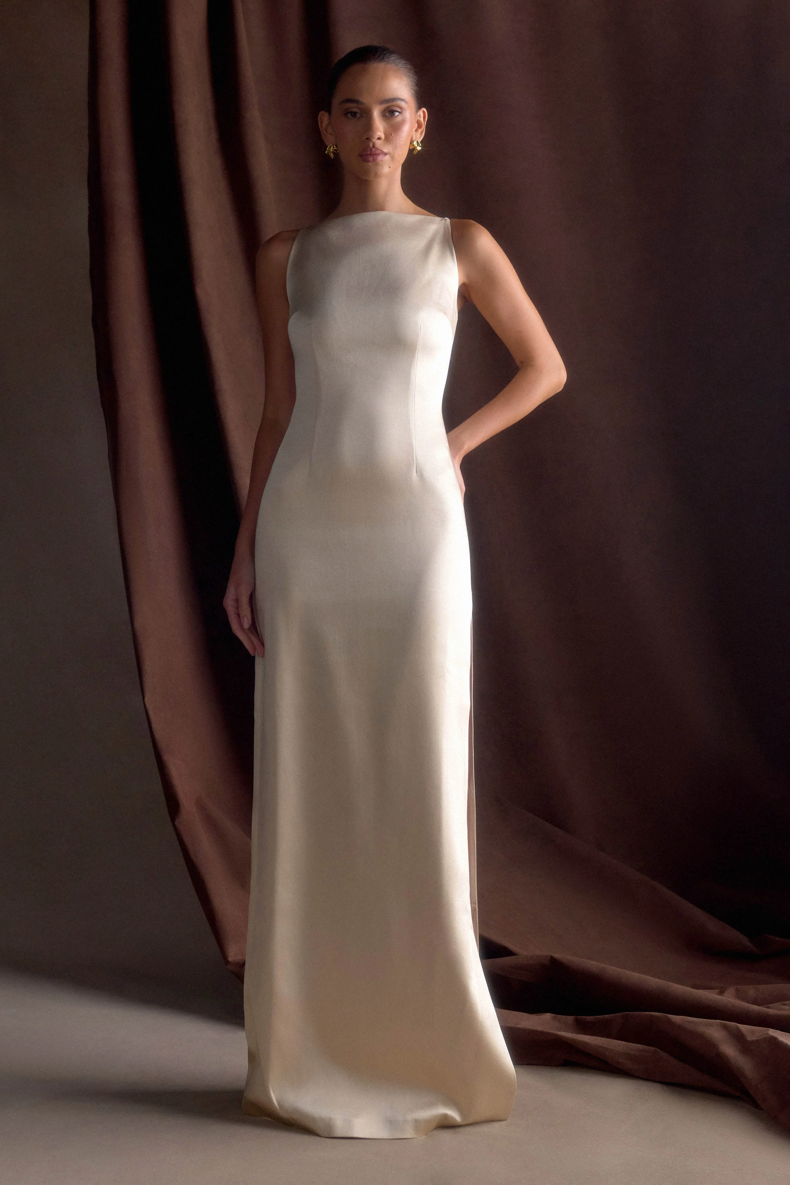 Violet Sleeveless Satin Maxi Dress - Blush Gold