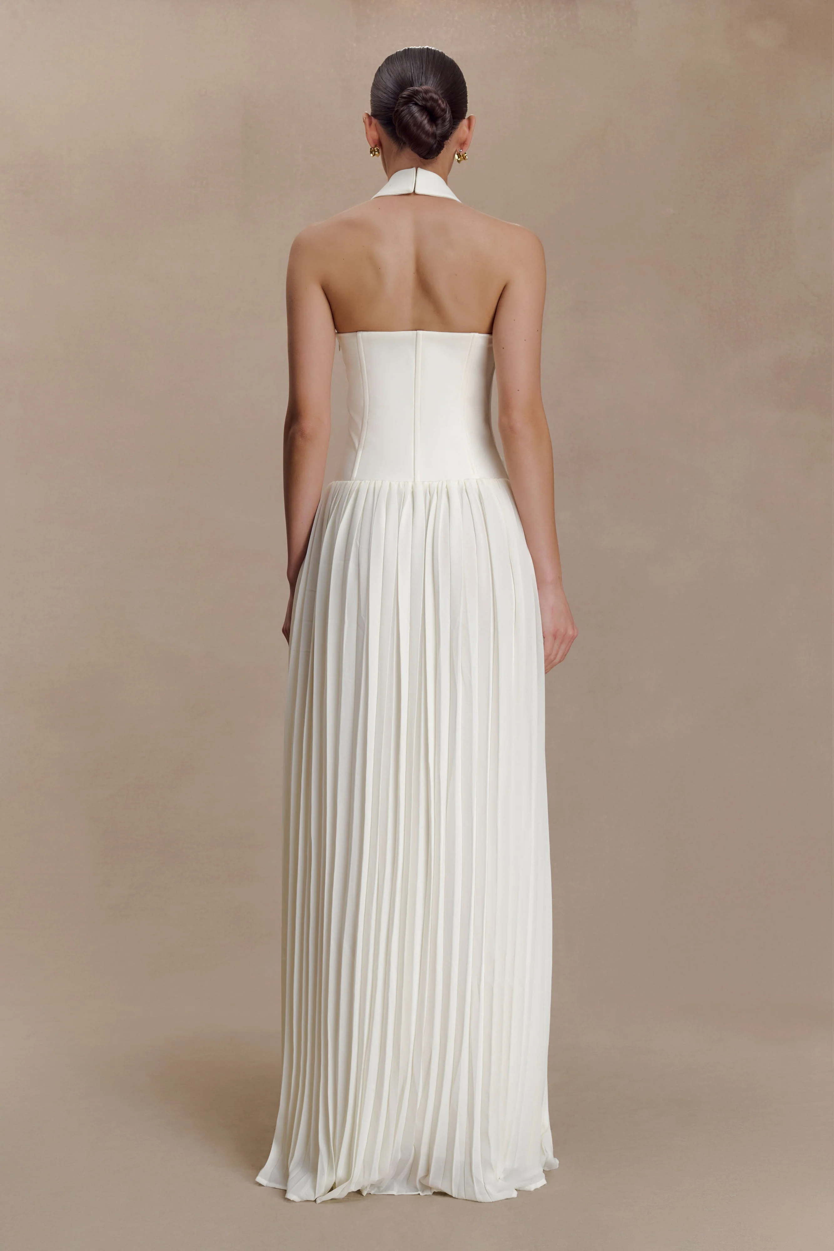 Stacie Pleated Halter Maxi Dress - Ivory