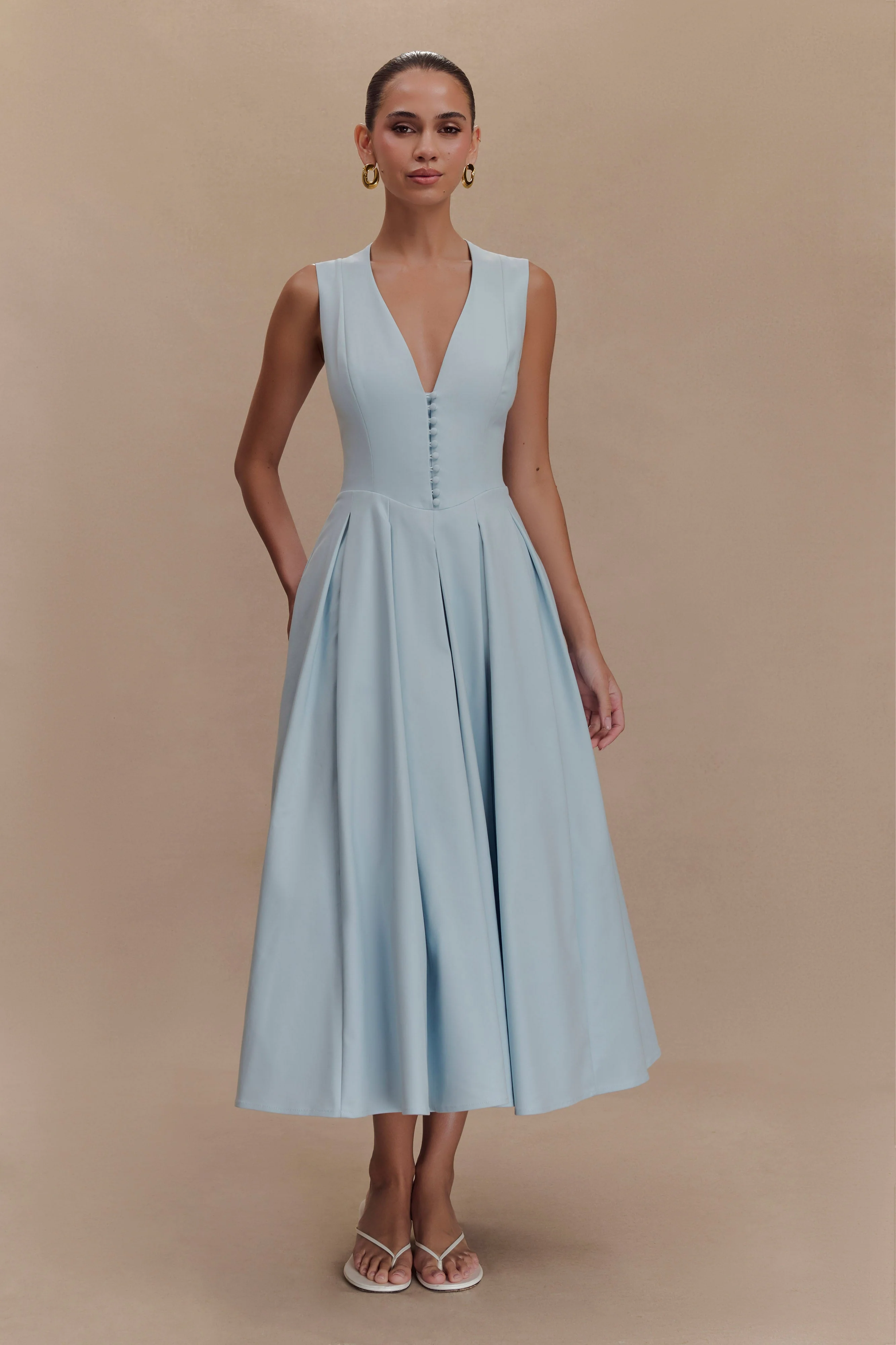 Keely Cotton Sleeveless Midi Dress - Sky Blue