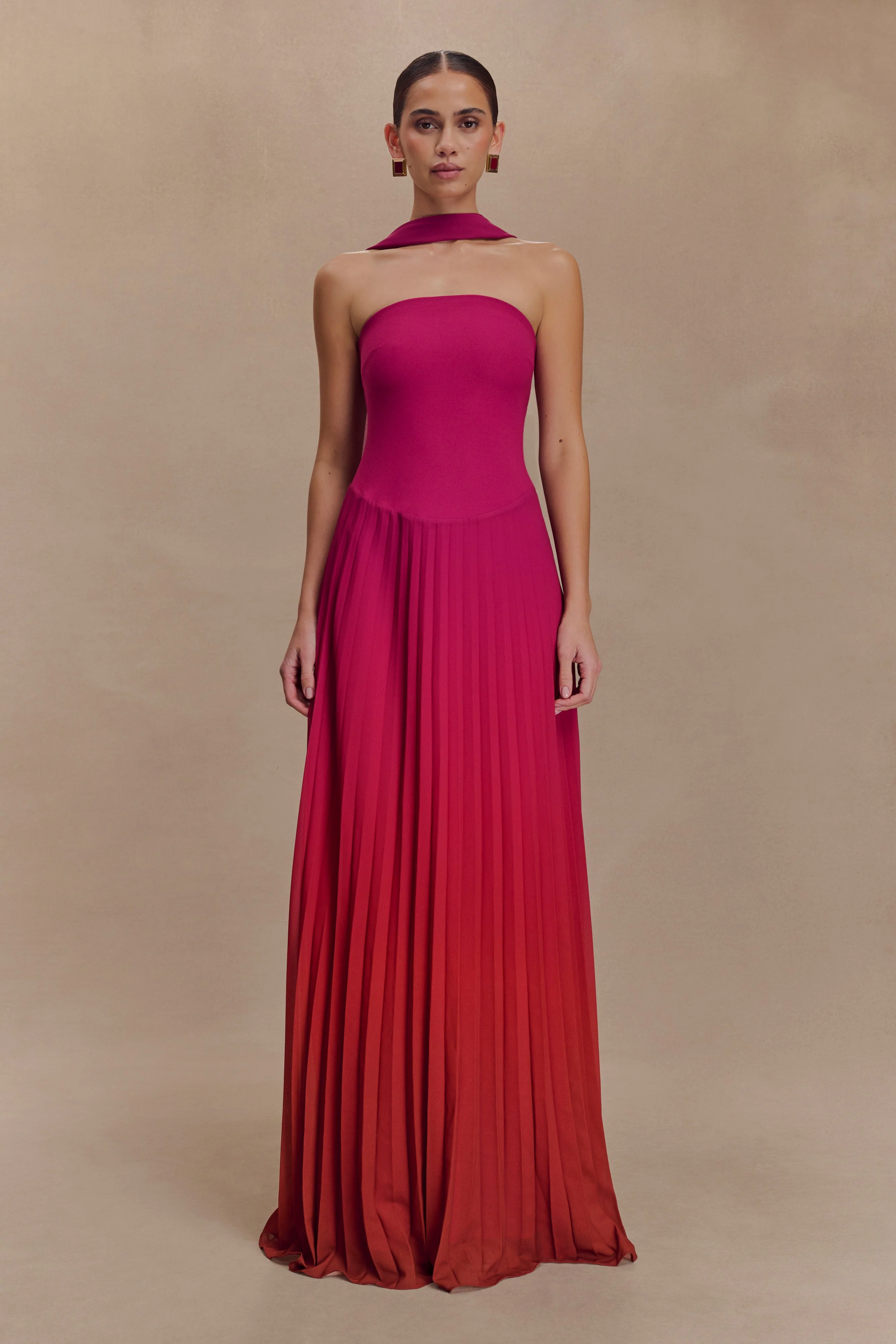 Caira Chiffon Scarf Maxi Dress - Ombre Dark Pink