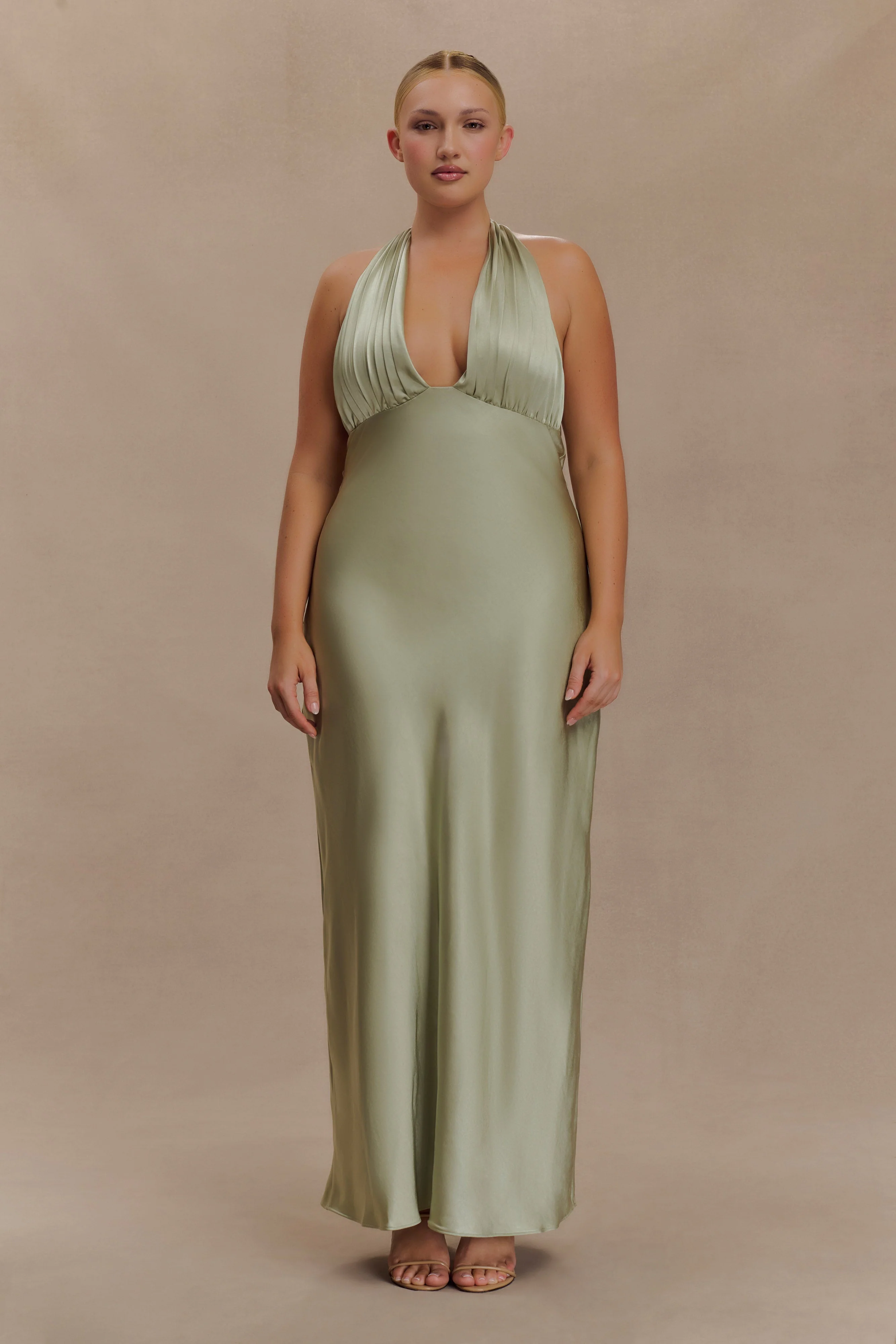 Alice Satin Halter Maxi Dress - Sage